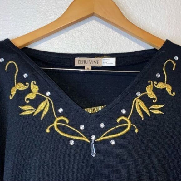 Vintage L'eau Vive knit embroidered shirt‎ with metallic gold maxi lined skirt - Picture 14 of 16